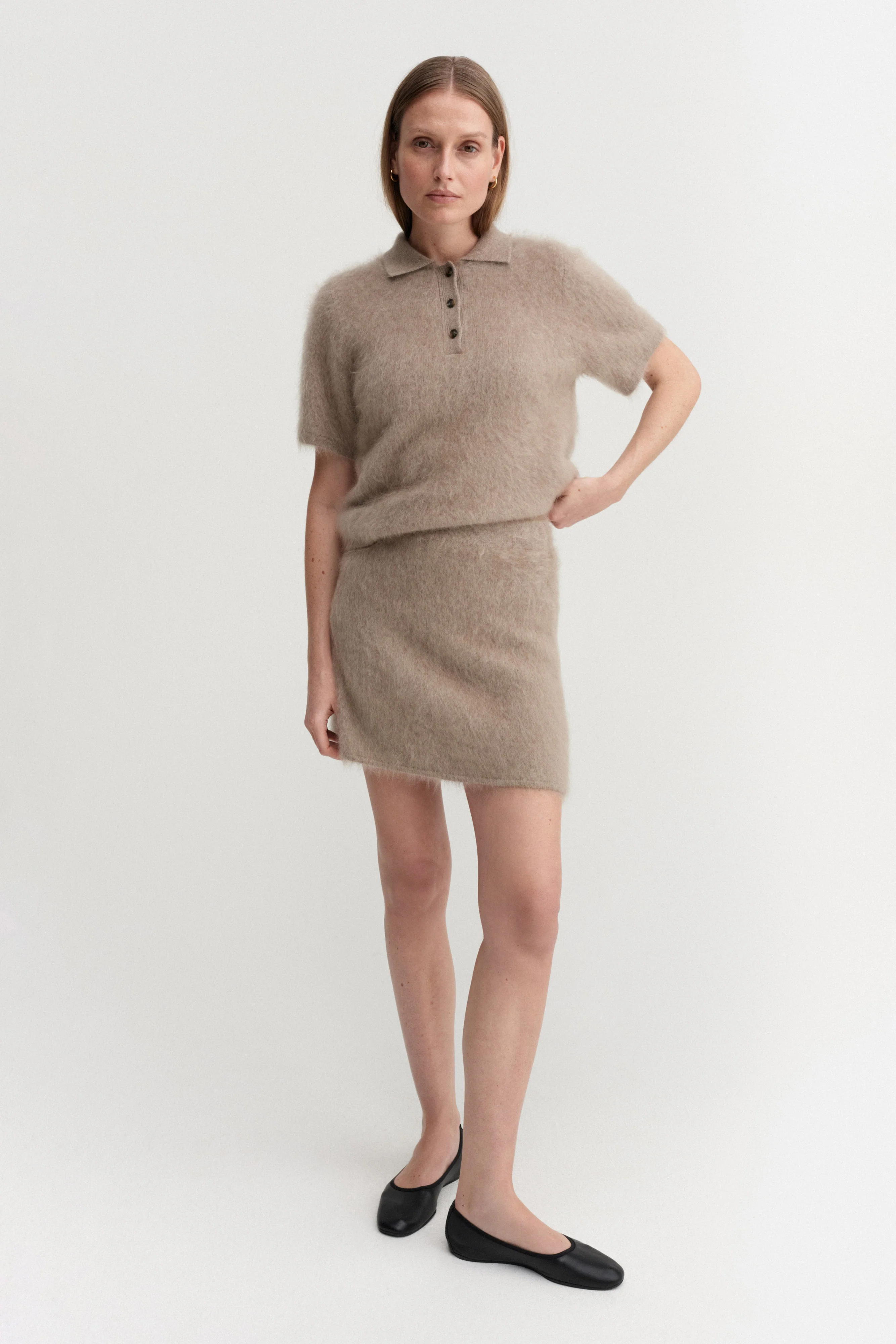 Maika Brushed Collar T-shirt, nougat