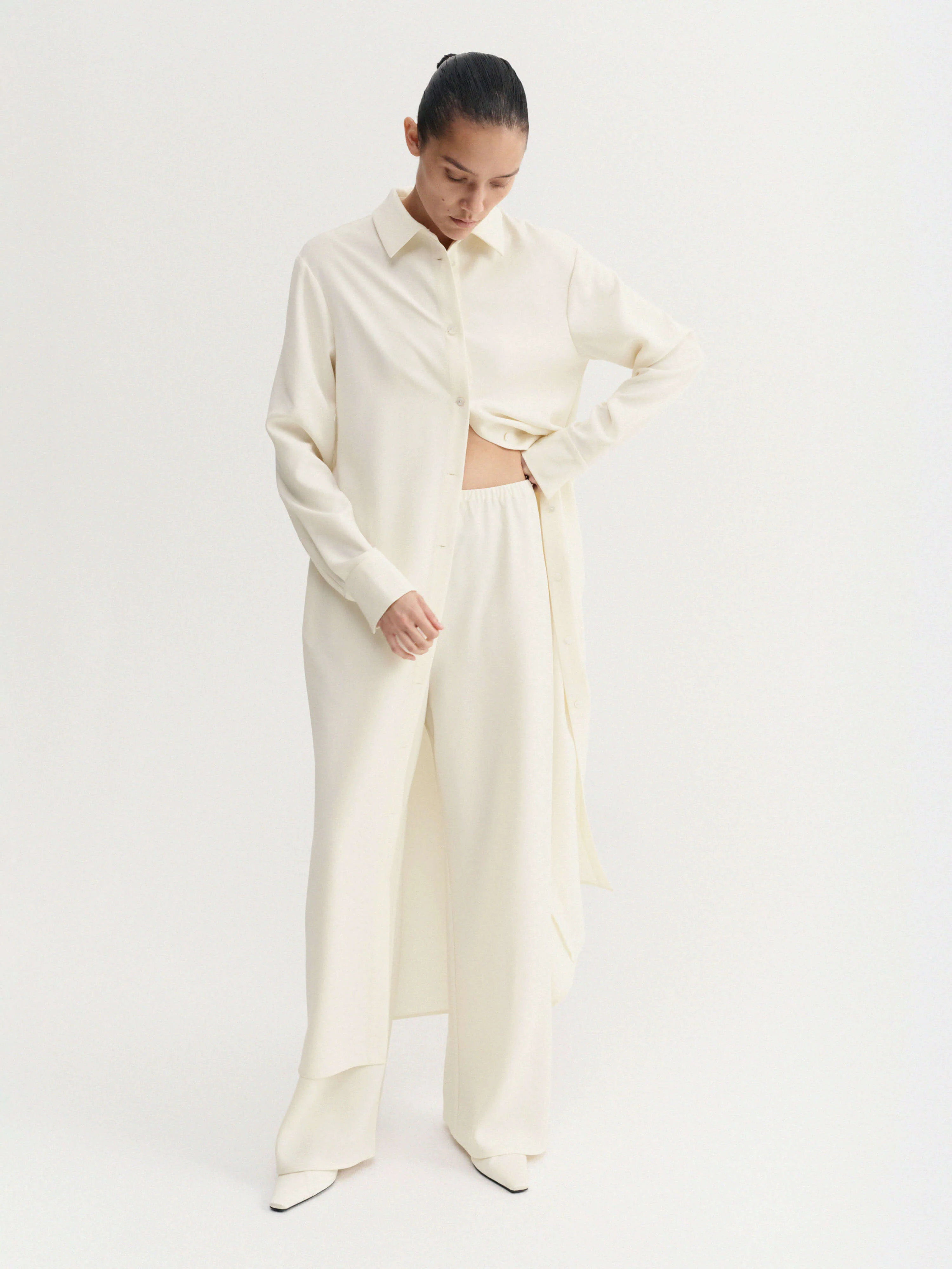 Nile crepe shirt dress, cream - Image 3